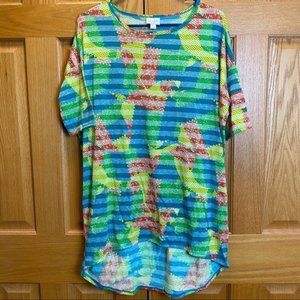 LulaRoe Multi Color Geometric Short Sleeve Crew Neck Top - Size Small